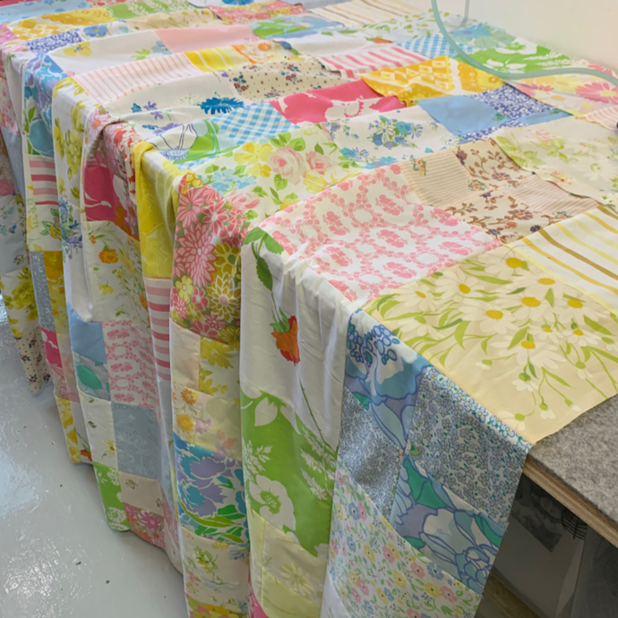 Work in Process - Upcycled Vintage Linens Quilt Top
